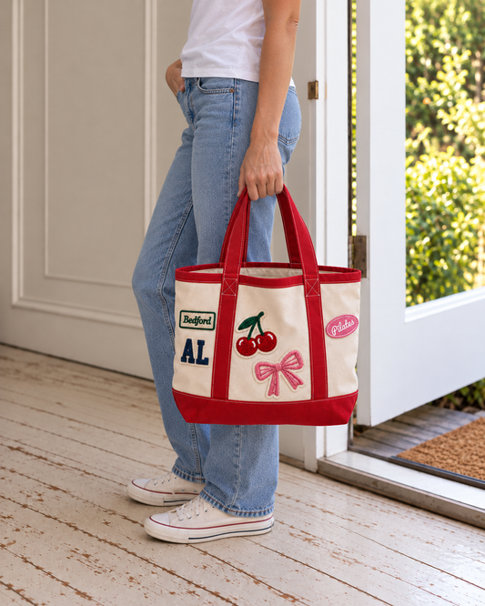 Custom embroidered patch tote bag for a PR gift box