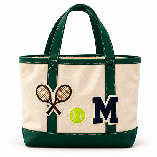Custom patch tote bag being prepared for a PR package