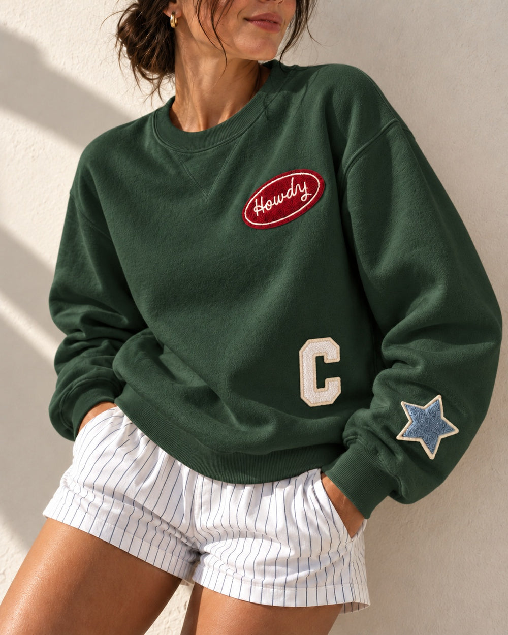 Classic Patch Crewneck in Hunter Green